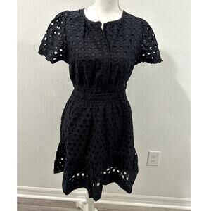 Quince Womens Lace Dress Casual Small Black Short Sleeve Boho Waist Tiered New